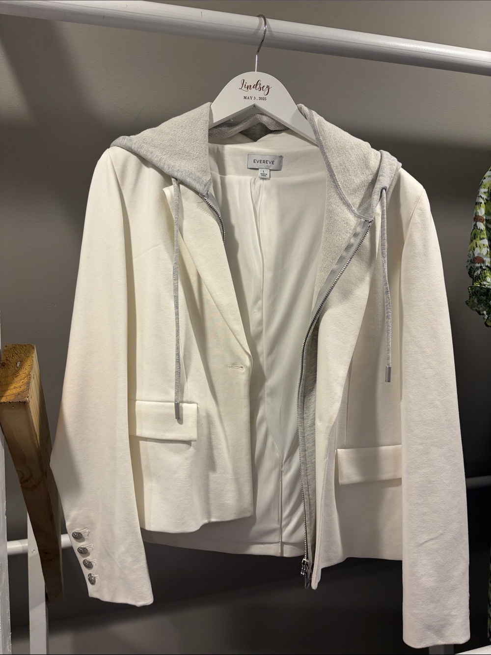Evereve Cream Dickey Blazer with Light Gray Hooded Zip Layer